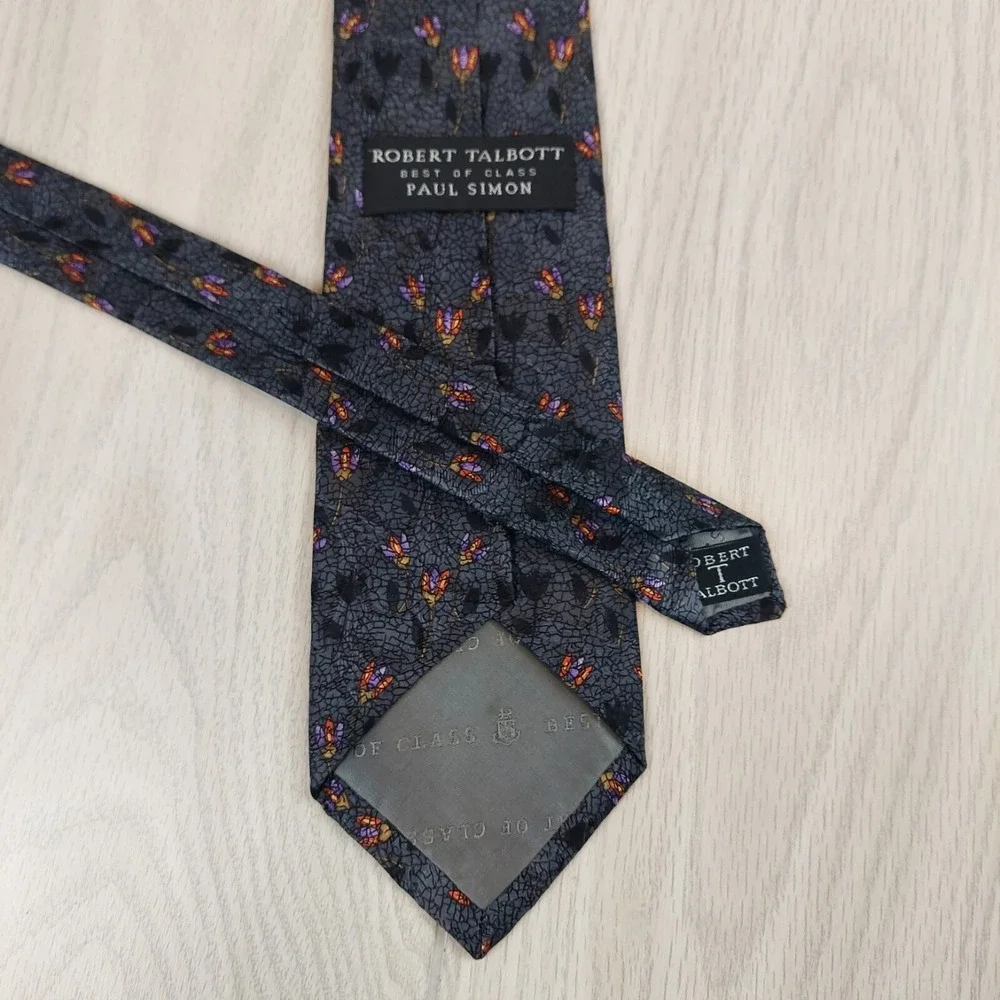 Robert Talbott Necktie Mens OS Grey‎ Floral Tulip Silk Best of Class Paul Simon